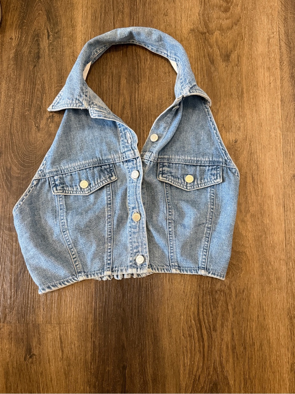 GAP Light Blue Denim Halter Crop Tank